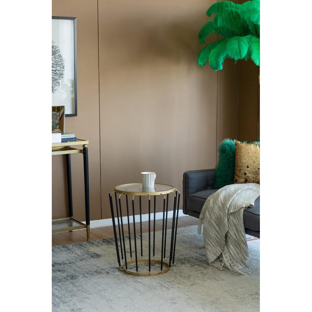 A&B Home Winnie 19" x 22" Set of 20 Pieces Round Glass With Black and Gold Accent Table