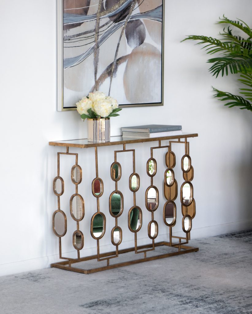 A&B Home Wynland 39" x 30" Bundle of 8 Rectangular Gold Mirror-Accented Console Table