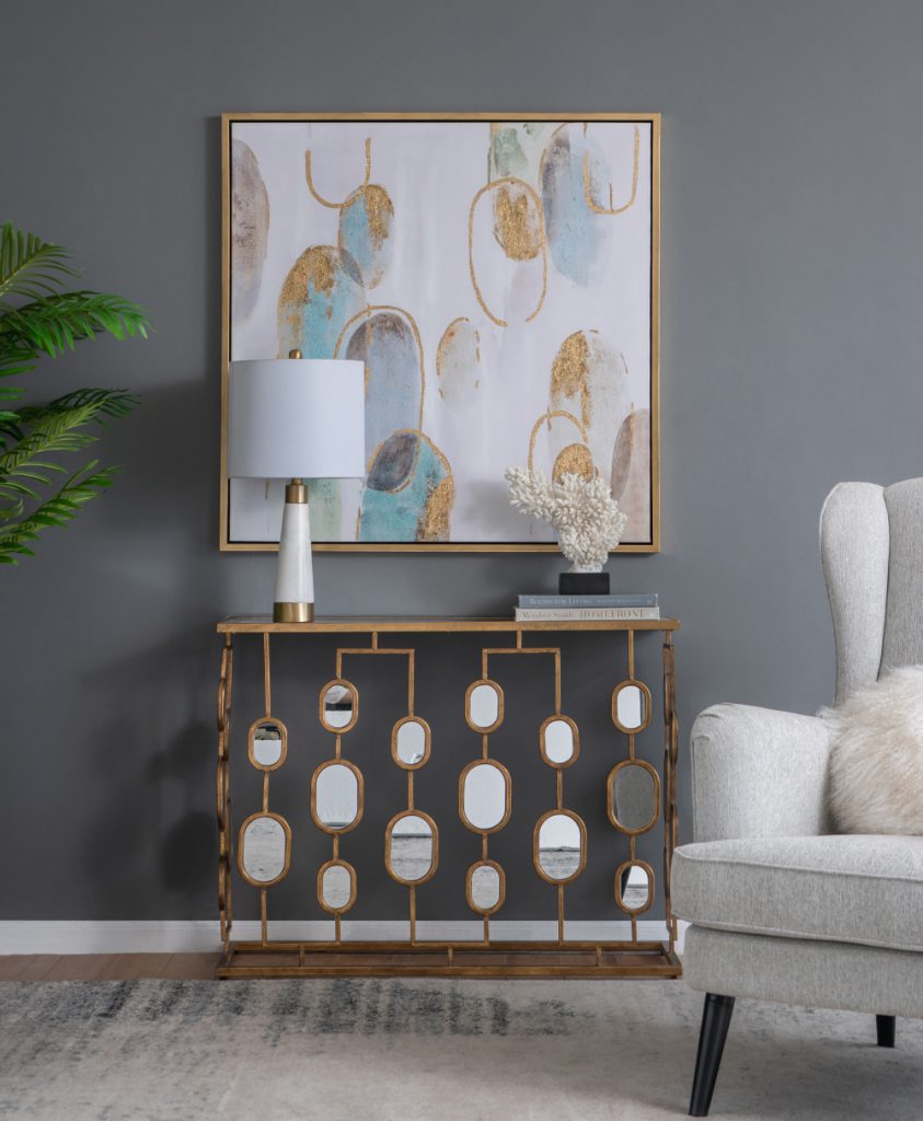 A&B Home Wynland 39" x 30" Bundle of 8 Rectangular Gold Mirror-Accented Console Table