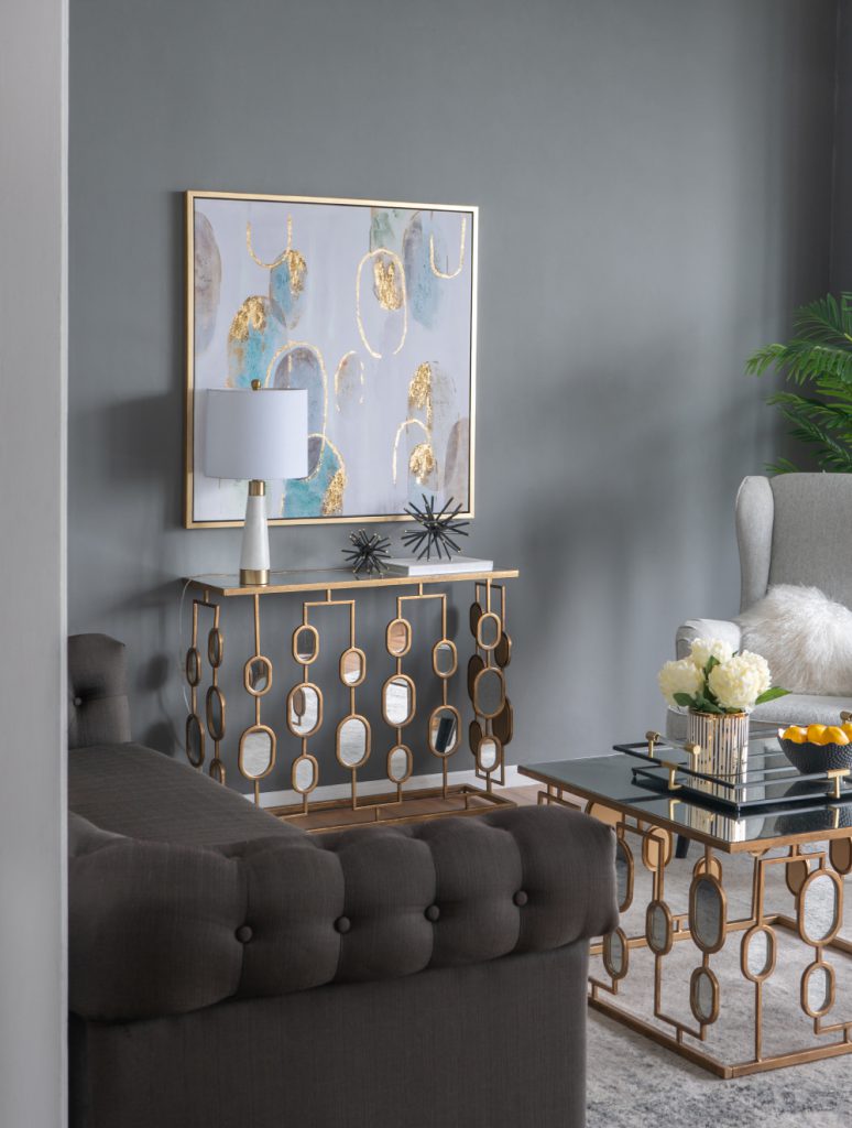 A&B Home Wynland 39" x 30" Bundle of 8 Rectangular Gold Mirror-Accented Console Table