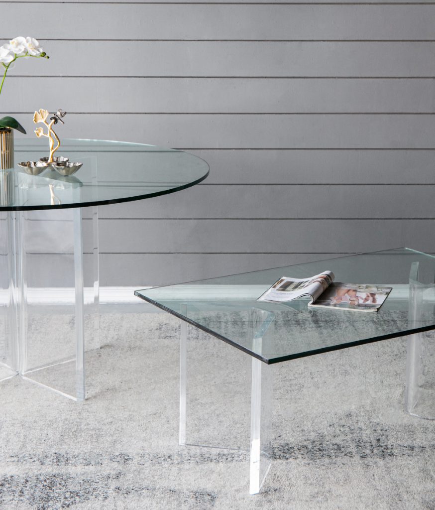 A&B Lucent Home 45" x 30" Bundle of 3 Rectangular Clear Tabletop With Glass Coffee Table