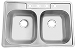 ADA 3/4 Hole 50/50 Style 33" Stainless Steel Kirchen Sink by Chemcore Industries