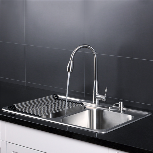 AFAstainless 33" Handmade Dual Mount Stainless Steel Double Bowl Sink & Solid S/S Faucet Set