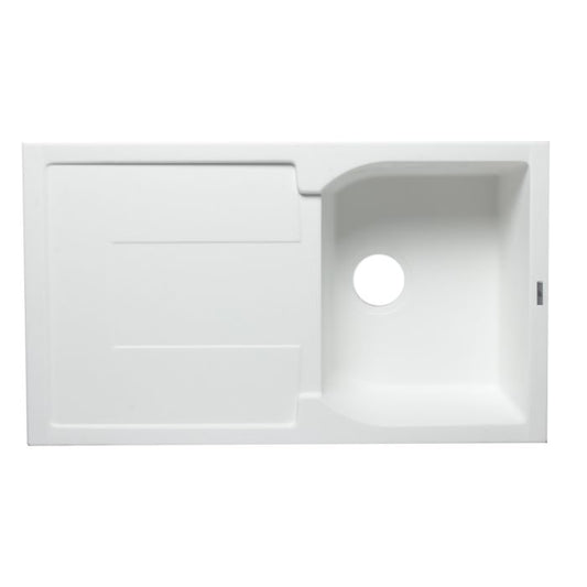ALFI Brand AB1620DI-W White 34" Single Bowl Granite Composite Kitchen Sink With Drainboard