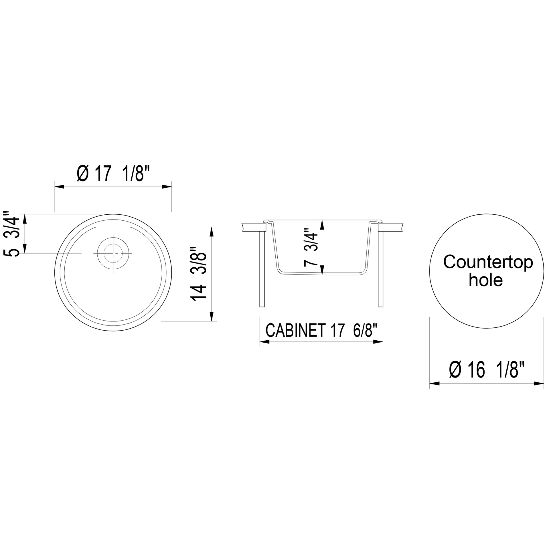 ALFI Brand AB1717DI-T Titanium 17" Drop-In Round Granite Composite Kitchen Prep Sink