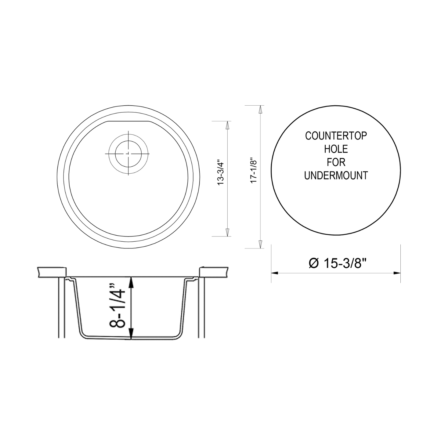 ALFI Brand AB1717UM-B Biscuit 17" Undermount Round Granite Composite Kitchen Prep Sink