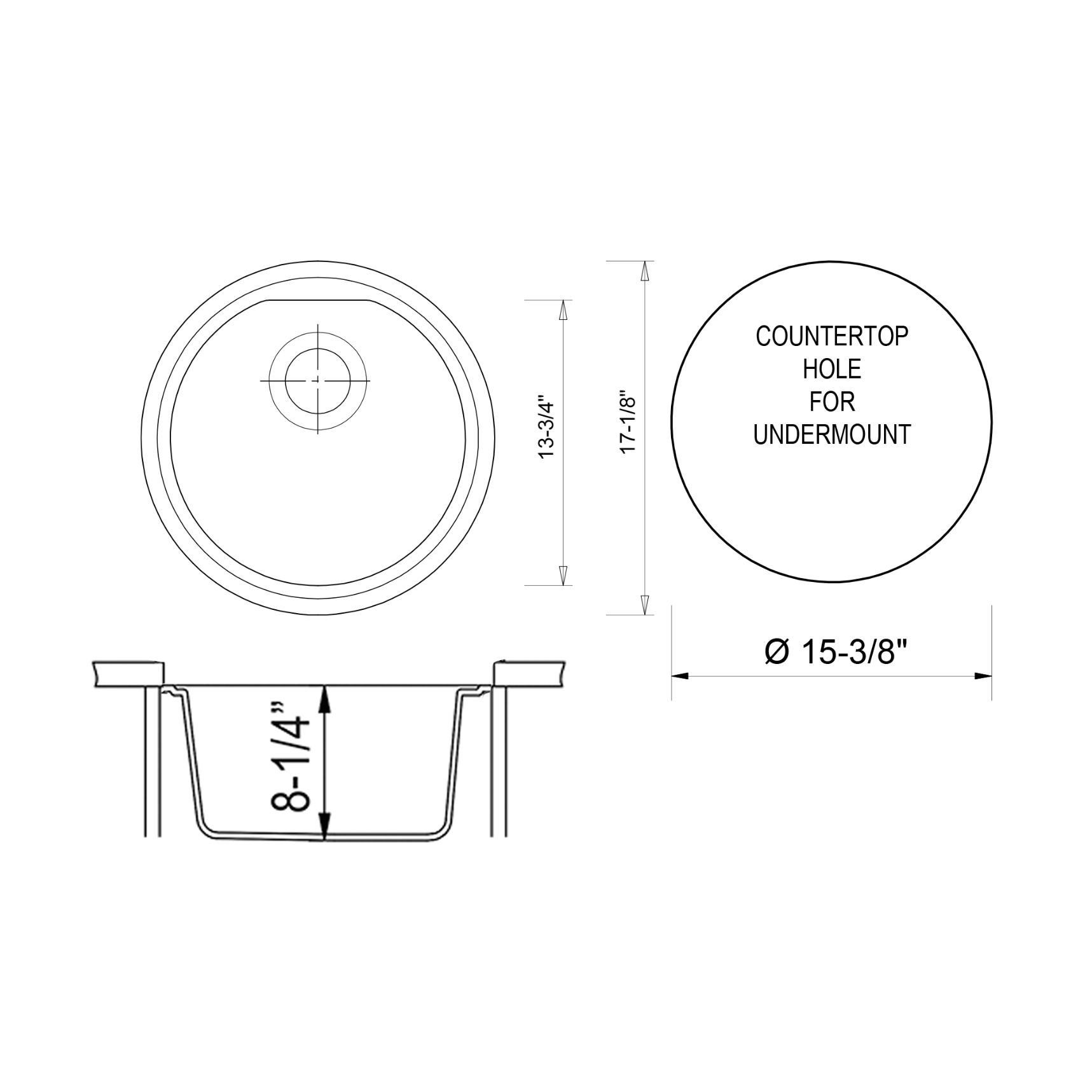 ALFI Brand AB1717UM-B Biscuit 17" Undermount Round Granite Composite Kitchen Prep Sink