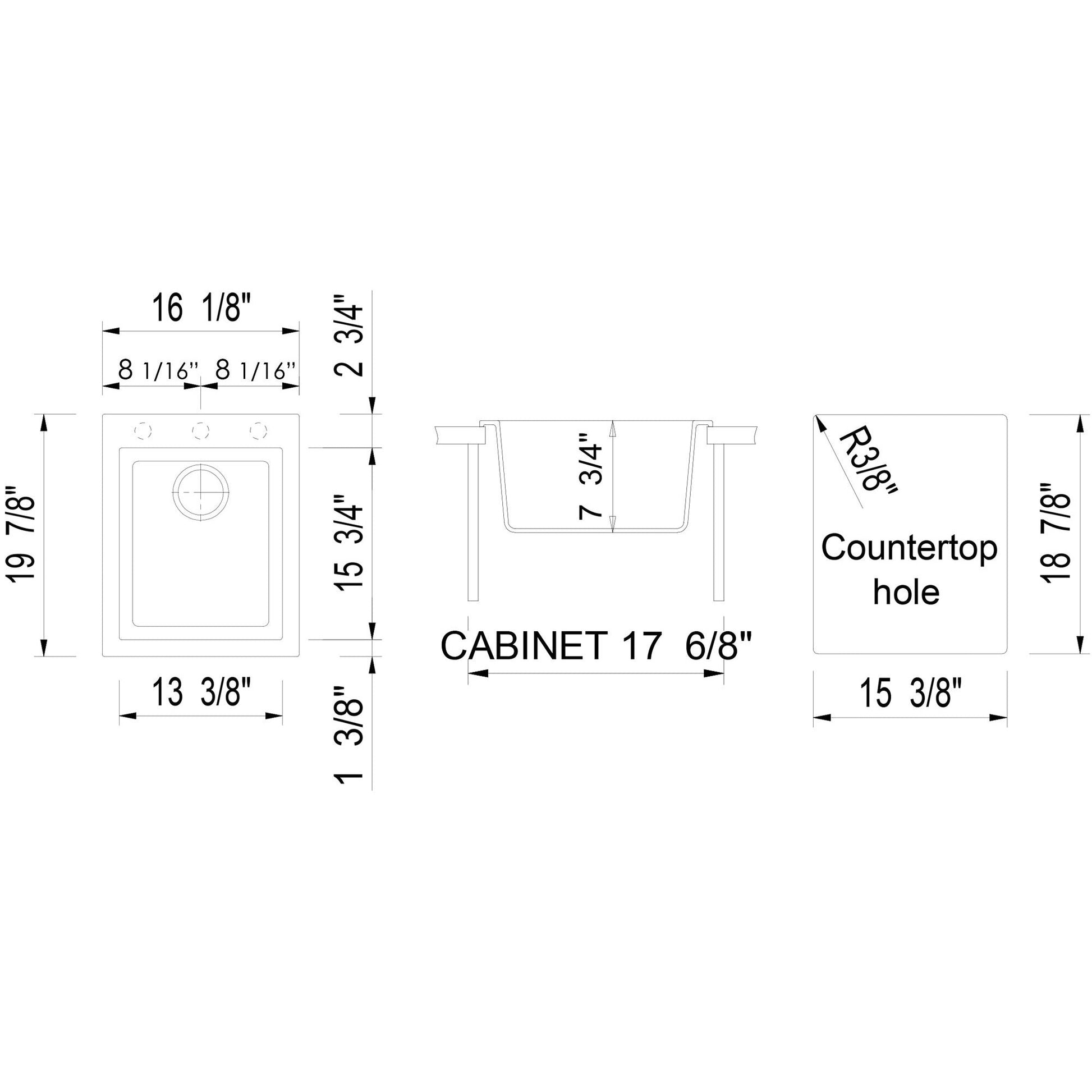 ALFI Brand AB1720DI-BLA Black 17" Drop-In Rectangular Granite Composite Kitchen Prep Sink