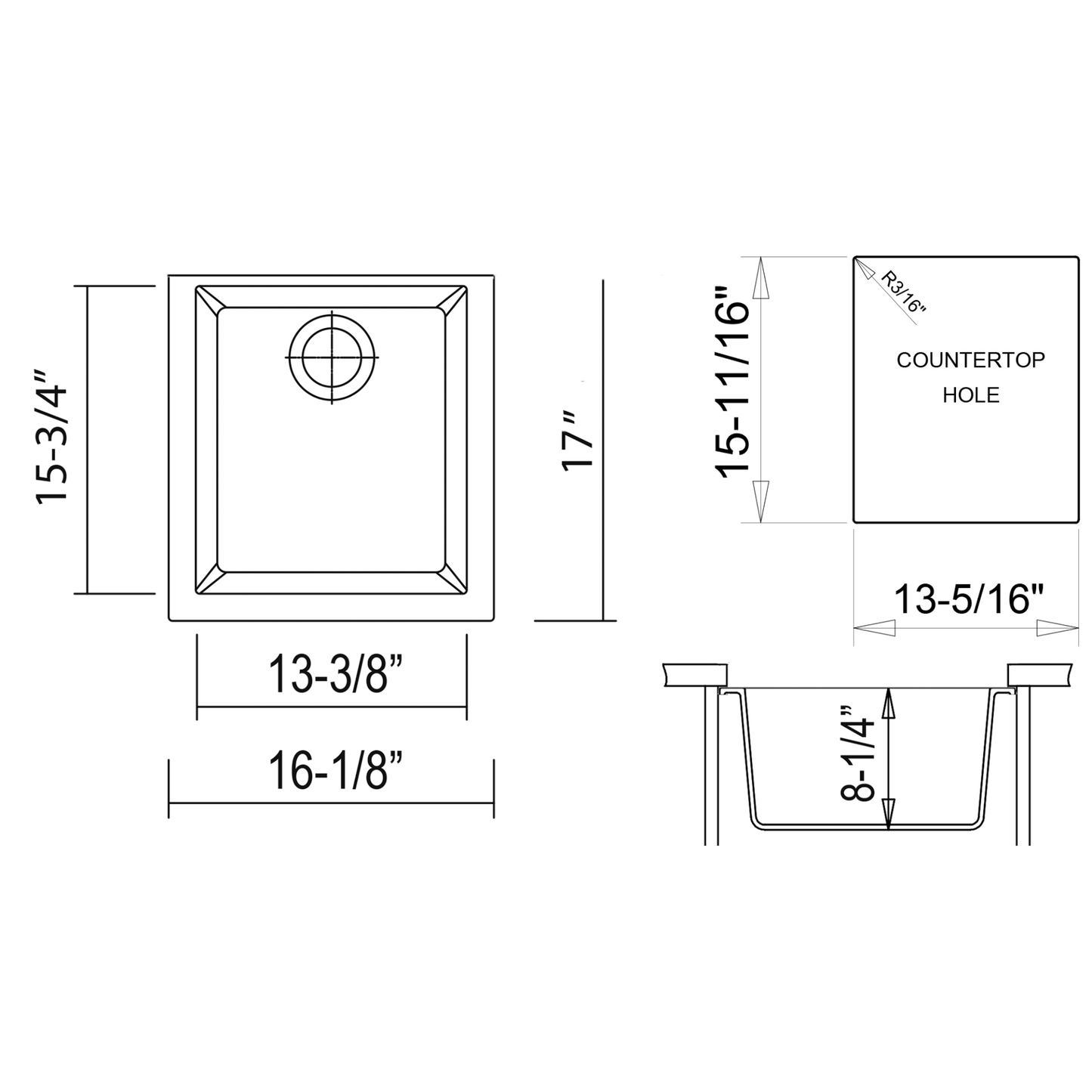 ALFI Brand AB1720UM-T Titanium 17" Undermount Rectangular Granite Composite Kitchen Prep Sink