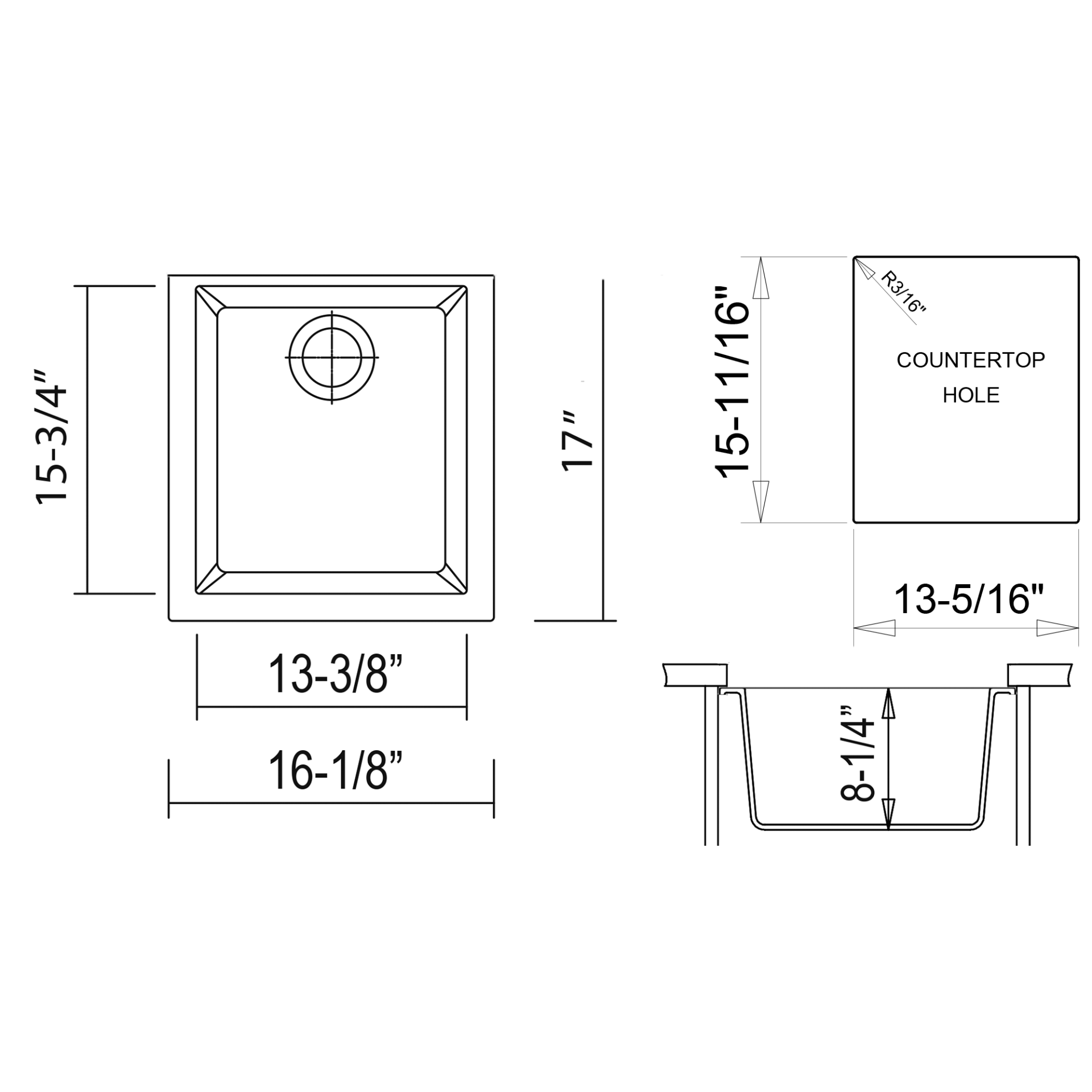 ALFI Brand AB1720UM-T Titanium 17" Undermount Rectangular Granite Composite Kitchen Prep Sink