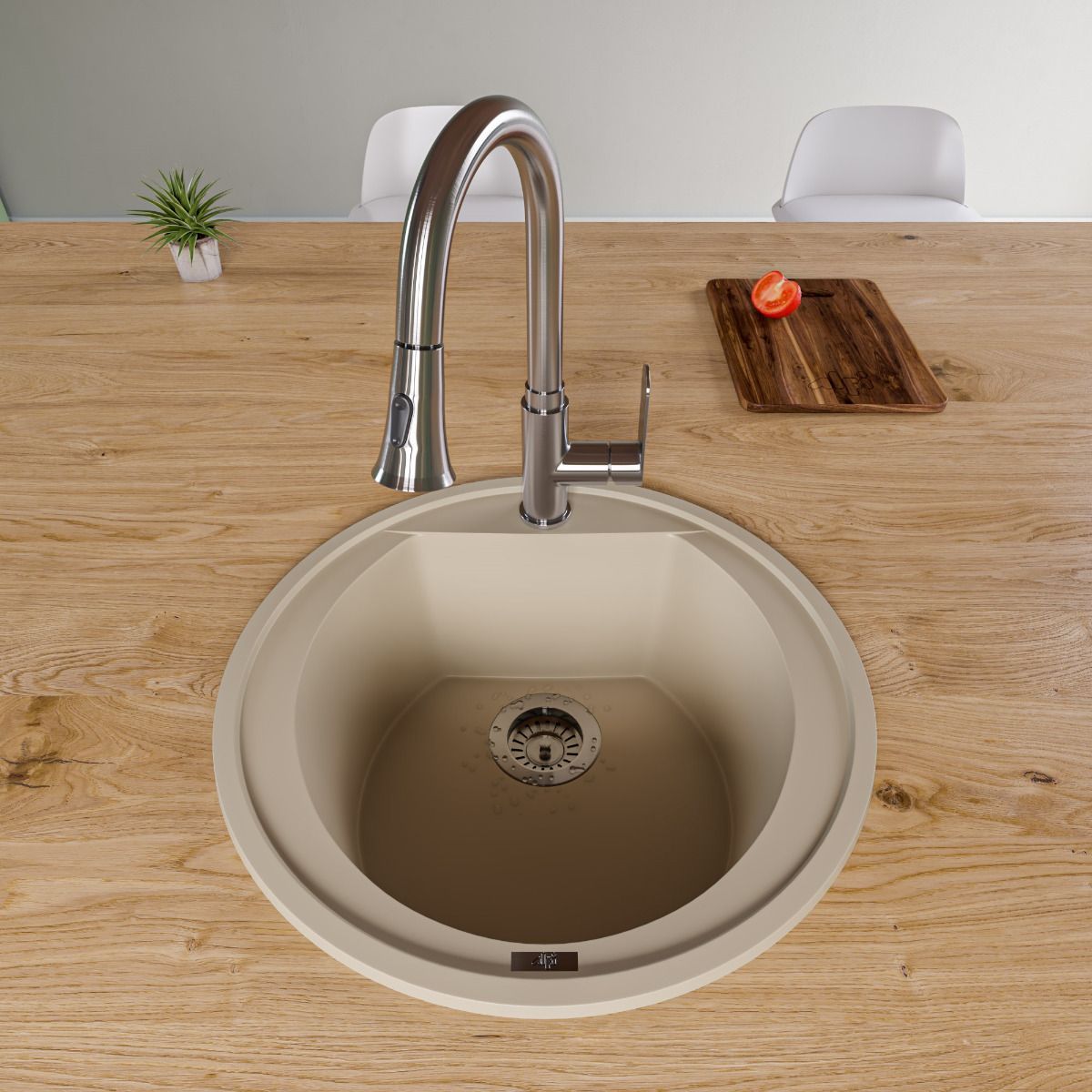 ALFI Brand AB2020DI-B Biscuit 20" Drop-In Round Granite Composite Kitchen Prep Sink