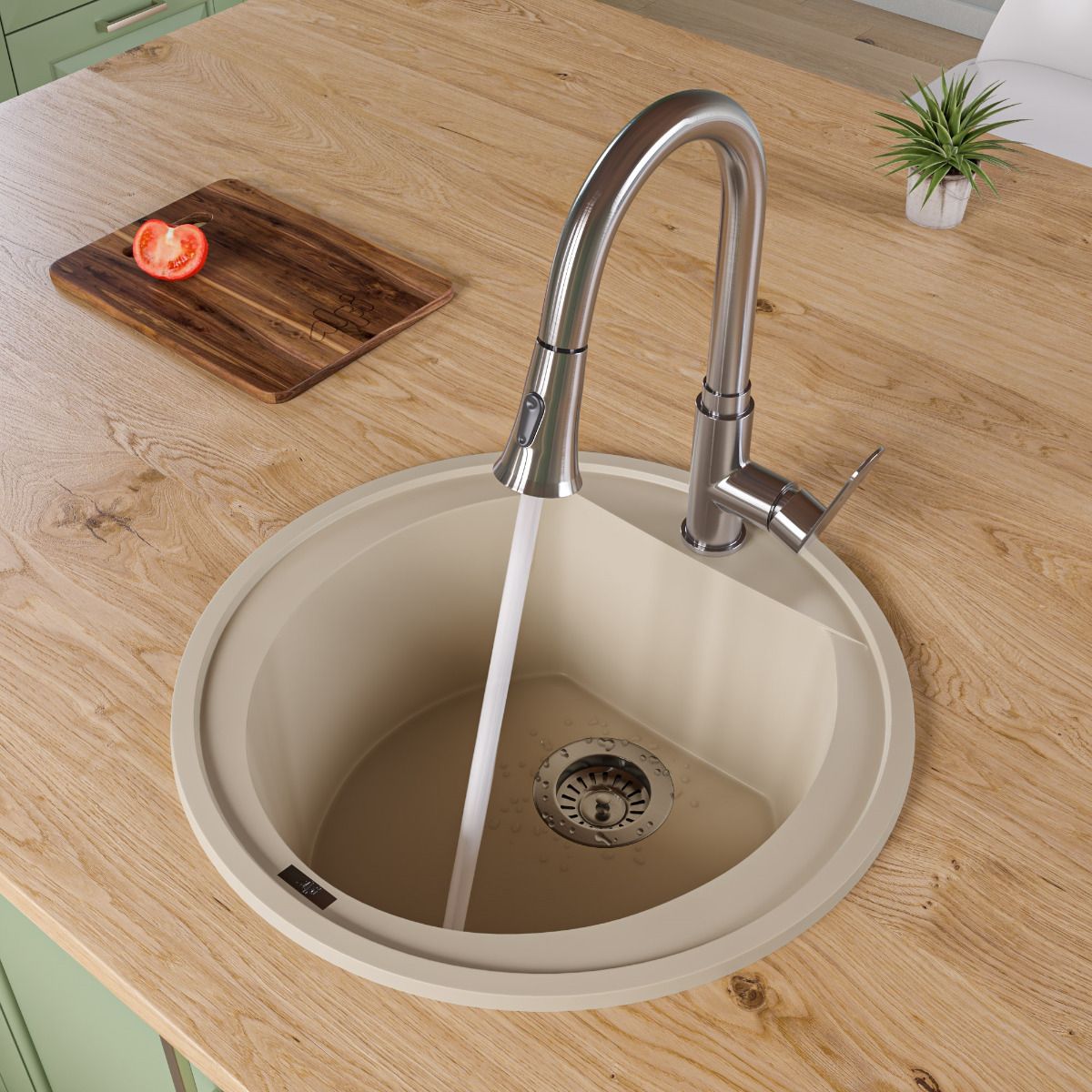 ALFI Brand AB2020DI-B Biscuit 20" Drop-In Round Granite Composite Kitchen Prep Sink