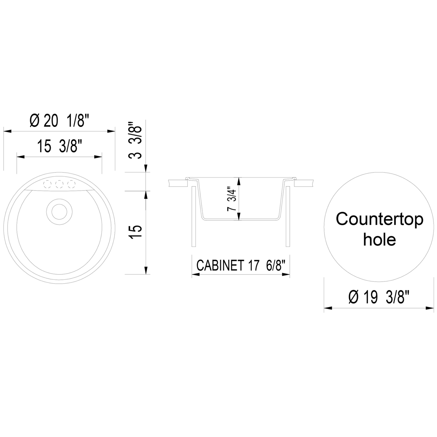 ALFI Brand AB2020DI-BLA Black 20" Drop-In Round Granite Composite Kitchen Prep Sink