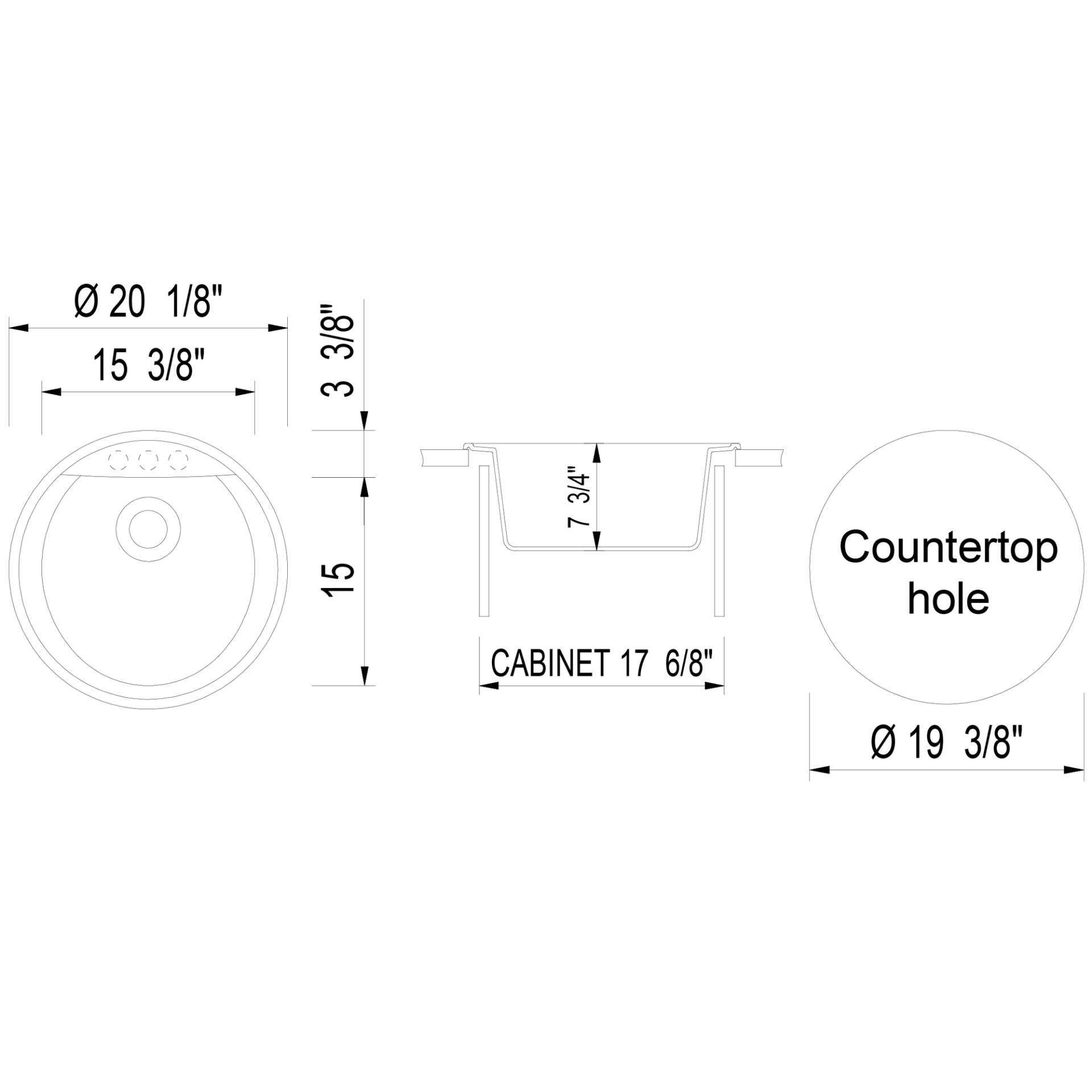 ALFI Brand AB2020DI-BLA Black 20" Drop-In Round Granite Composite Kitchen Prep Sink