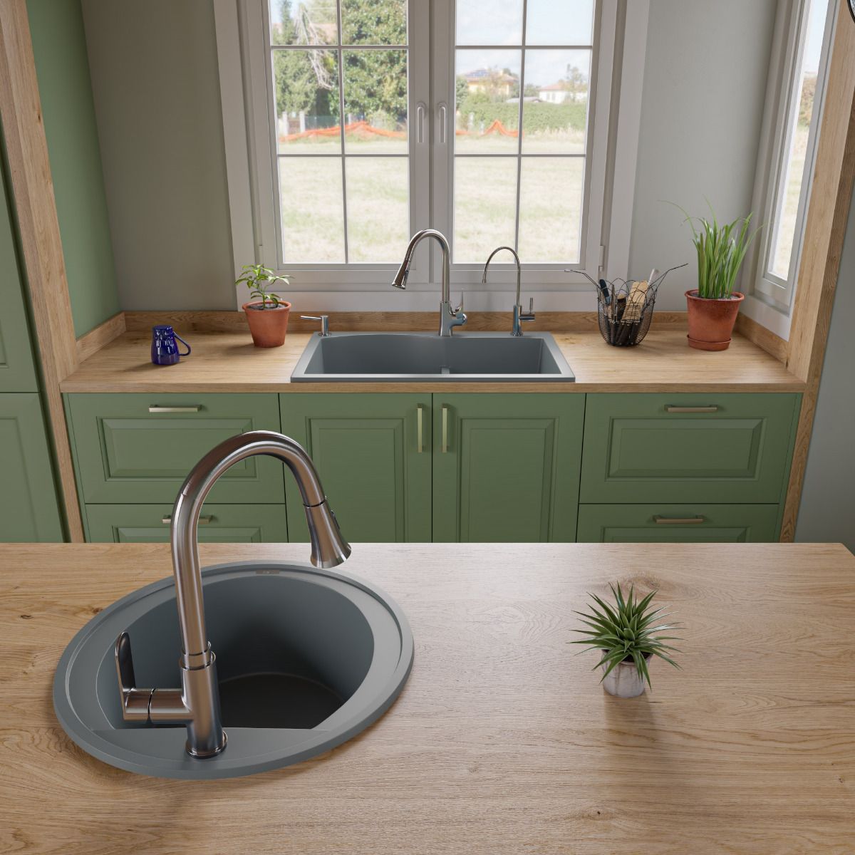 ALFI Brand AB2020DI-T Titanium 20" Drop-In Round Granite Composite Kitchen Prep Sink