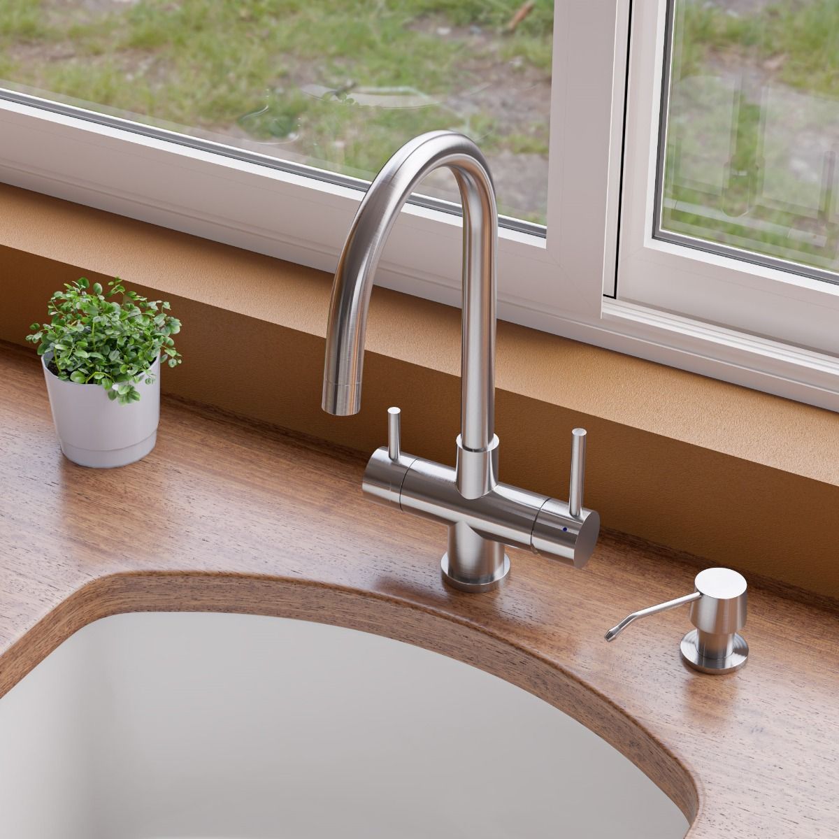 ALFI Brand AB2042-BSS Brushed Stainless Steel Kitchen Faucet/Drinking Water