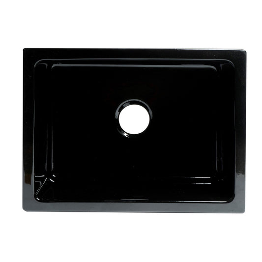 ALFI Brand AB2418HS-BG 24" Black Gloss Reversible Smooth / Fluted Single Bowl Fireclay Farm Sink