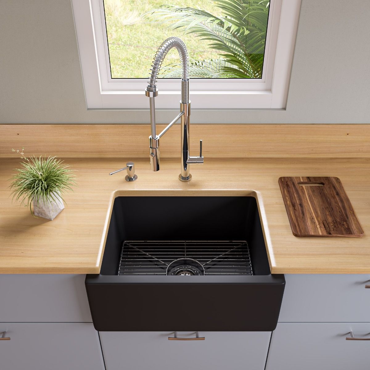 ALFI Brand AB2418HS-BM 24" Black Matte Reversible Smooth / Fluted Single Bowl Fireclay Farm Sink