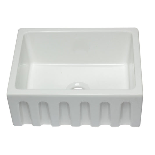 ALFI Brand AB2418HS-W 24 inch White Reversible Smooth / Fluted Single Bowl Fireclay Farm Sink
