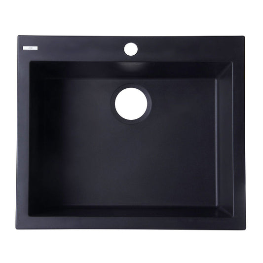 ALFI Brand AB2420DI-BLA Black 24" Drop-In Single Bowl Granite Composite Kitchen Sink