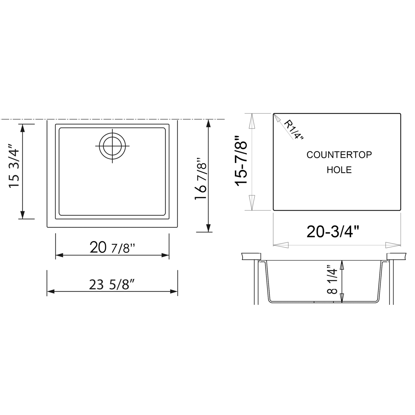 ALFI Brand AB2420UM-T Titanium 24" Undermount Single Bowl Granite Composite Kitchen Sink