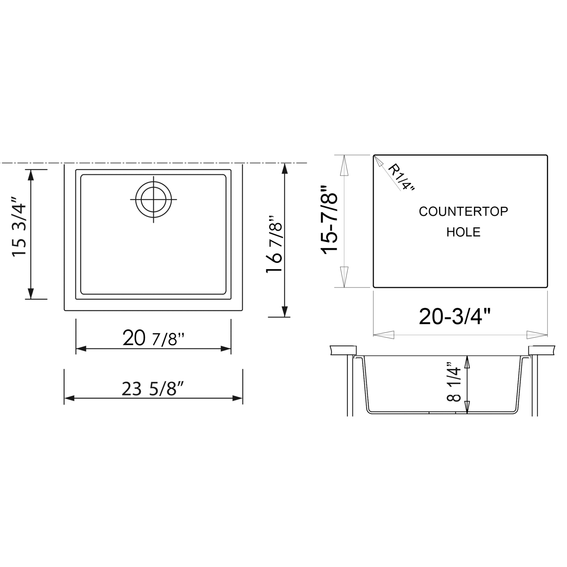 ALFI Brand AB2420UM-T Titanium 24" Undermount Single Bowl Granite Composite Kitchen Sink