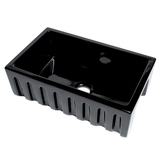 ALFI Brand AB3018HS-BG 30" Black Gloss Reversible Smooth / Fluted Single Bowl Fireclay Farm Sink