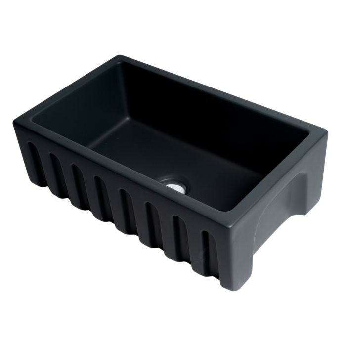 ALFI Brand AB3018HS-BM 30" Black Matte Reversible Smooth / Fluted Single Bowl Fireclay Farm Sink