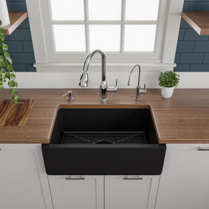 ALFI Brand AB3018HS-BM 30" Black Matte Reversible Smooth / Fluted Single Bowl Fireclay Farm Sink