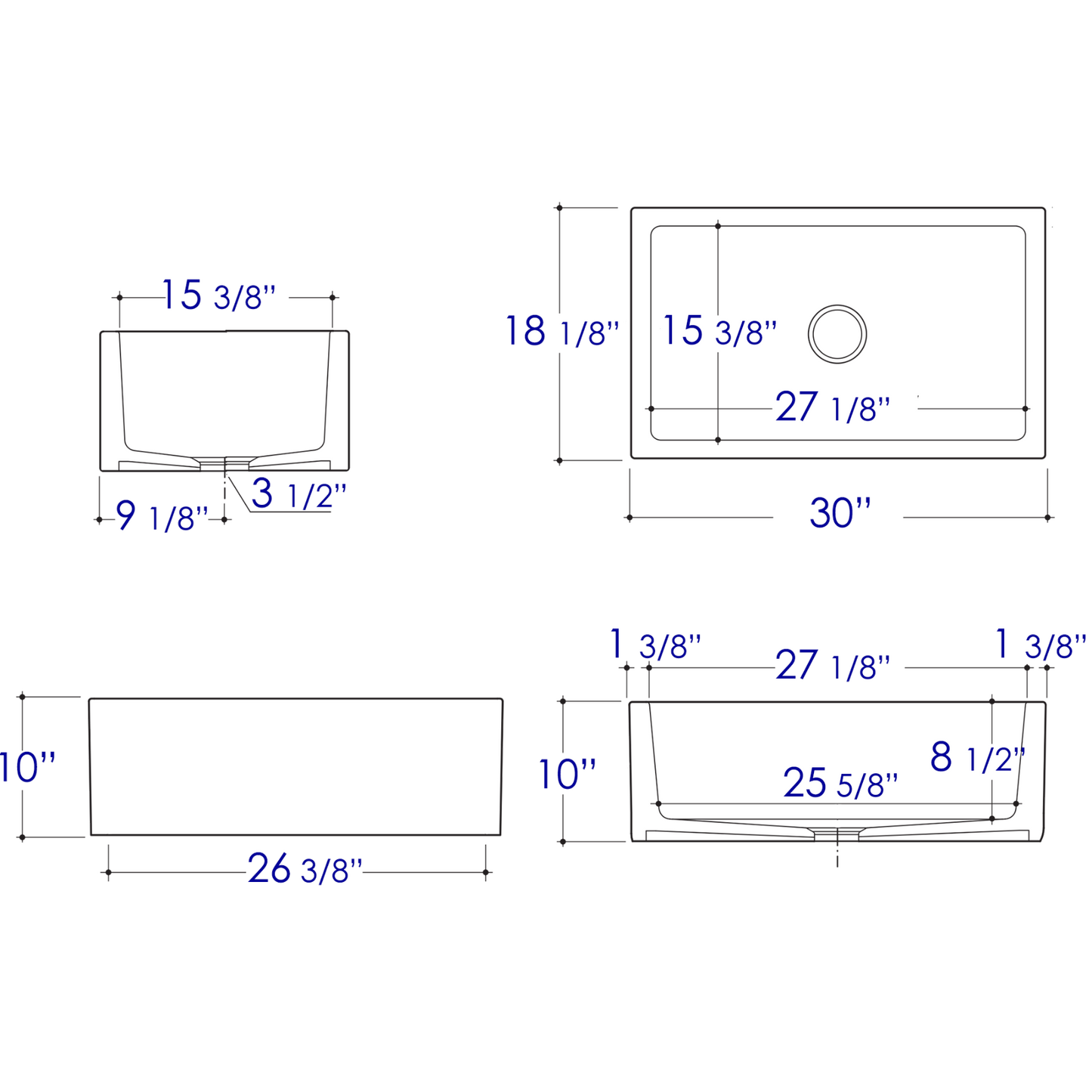 ALFI Brand AB3018SB-B 30" Biscuit Smooth Apron Thick Wall Fireclay Single Bowl Farm Sink