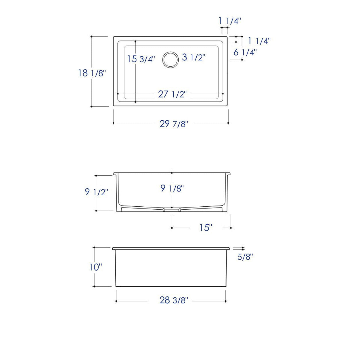 ALFI Brand AB3018UD-W 30" White Undermount / Drop In Fireclay Kitchen Sink