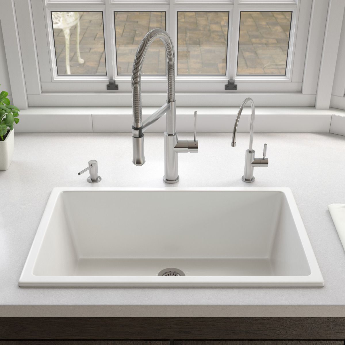 ALFI Brand AB3018UD-W 30" White Undermount / Drop In Fireclay Kitchen Sink