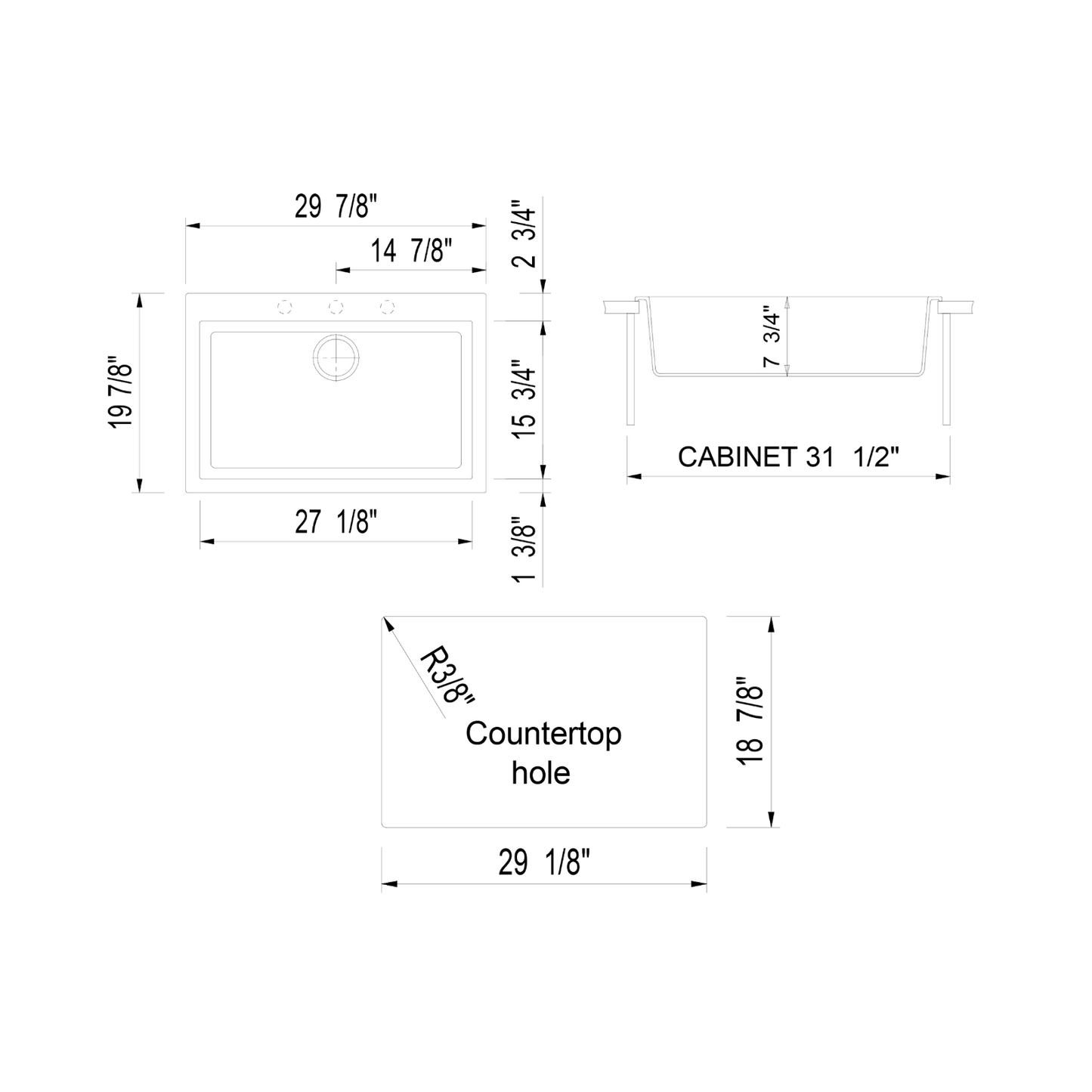 ALFI Brand AB3020DI-B Biscuit 30" Drop-In Single Bowl Granite Composite Kitchen Sink