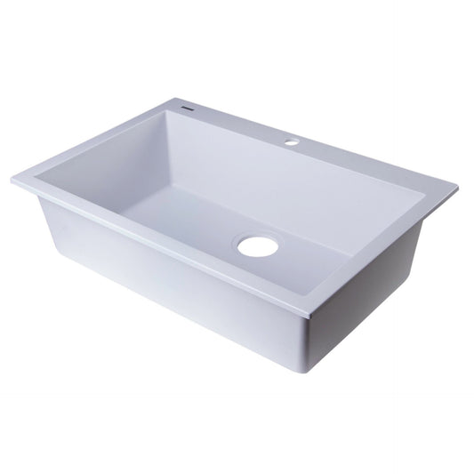 ALFI Brand AB3020DI-W White 30" Drop-In Single Bowl Granite Composite Kitchen Sink