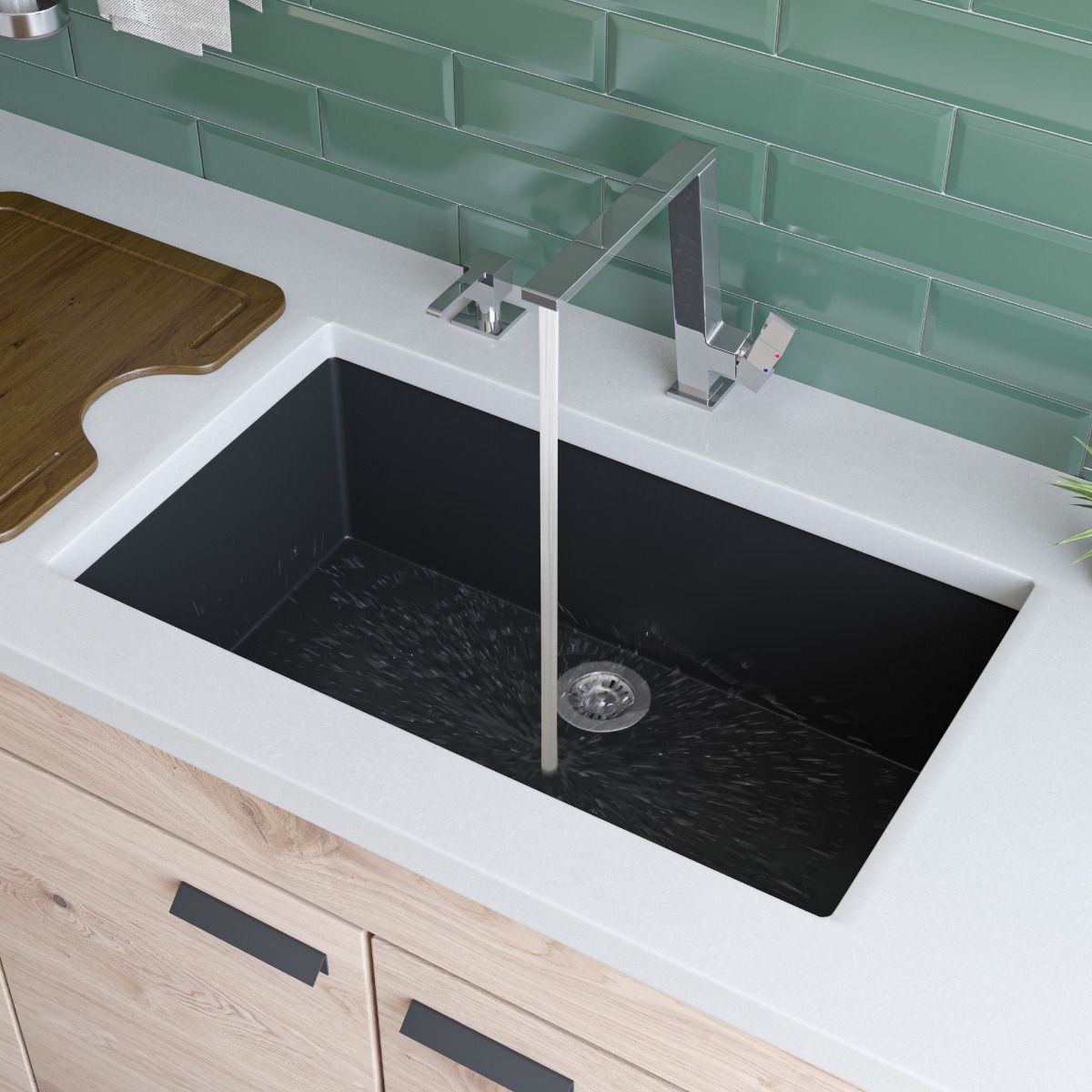 ALFI Brand AB3020UM-BLA Black 30" Undermount Single Bowl Granite Composite Kitchen Sink