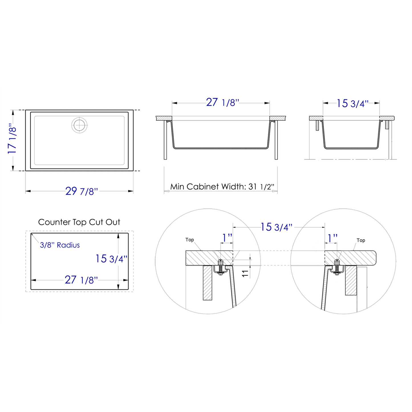 ALFI Brand AB3020UM-C Chocolate 30" Undermount Single Bowl Granite Composite Kitchen Sink