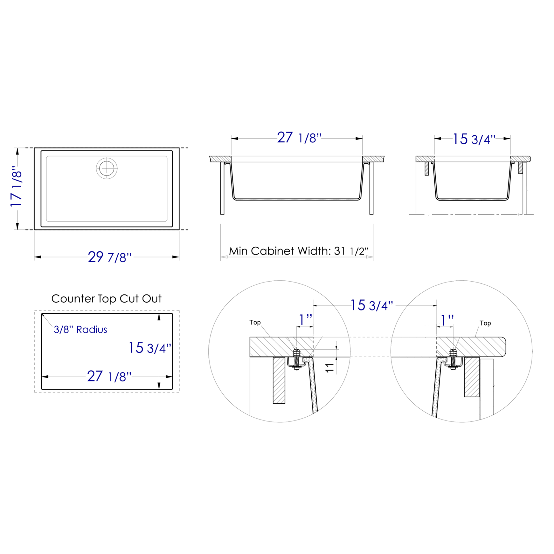 ALFI Brand AB3020UM-C Chocolate 30" Undermount Single Bowl Granite Composite Kitchen Sink