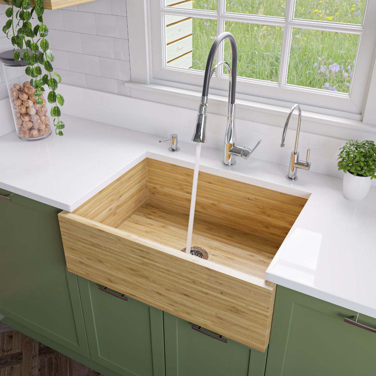 ALFI Brand AB3021 30" Single Bowl Bamboo Kitchen Farm Sink