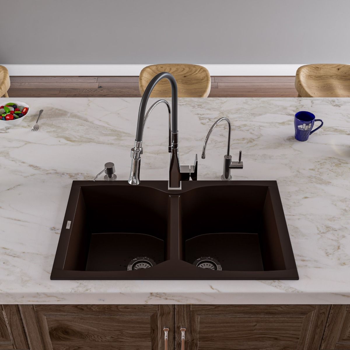 ALFI Brand AB3220DI-C Chocolate 32" Drop-In Double Bowl Granite Composite Kitchen Sink