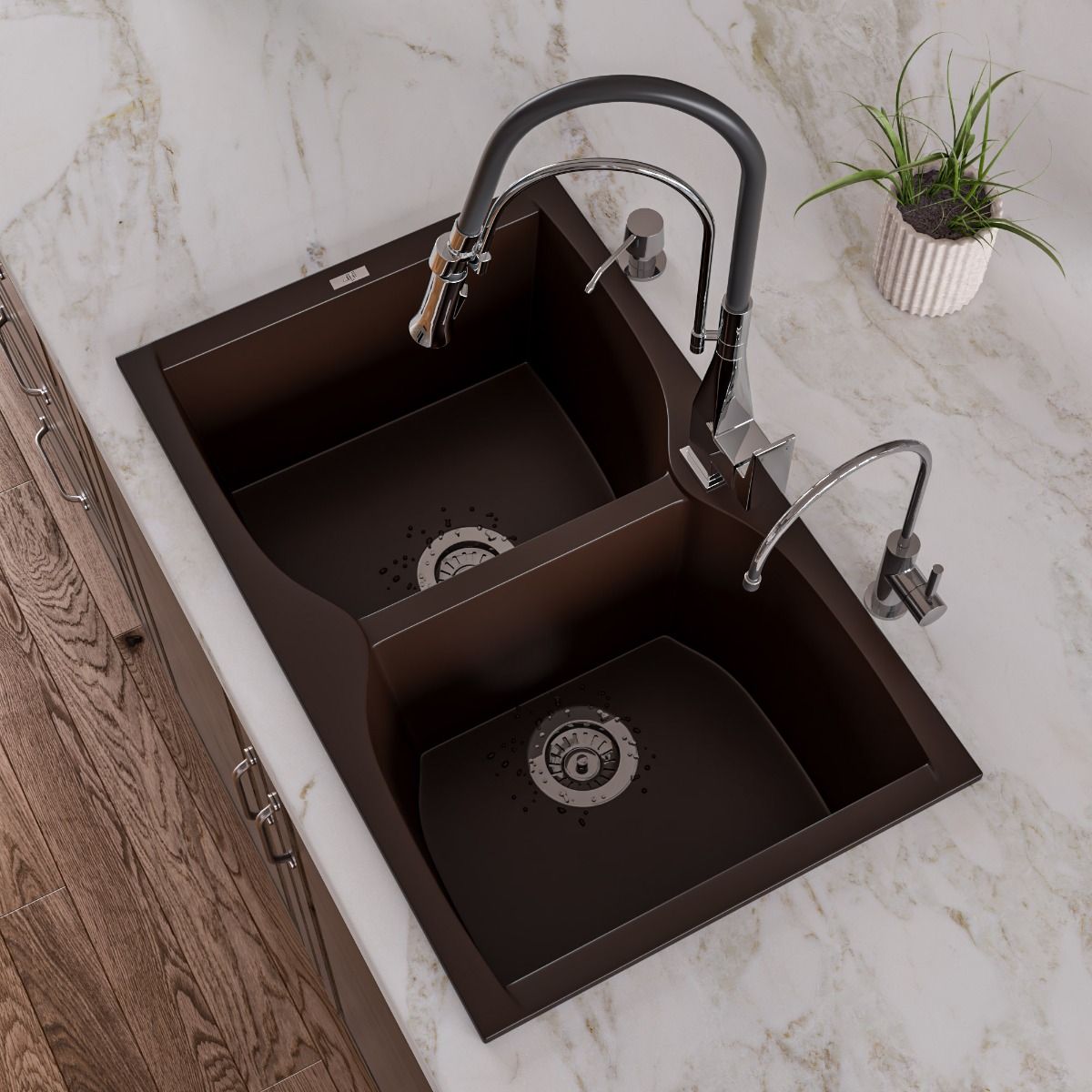 ALFI Brand AB3220DI-C Chocolate 32" Drop-In Double Bowl Granite Composite Kitchen Sink