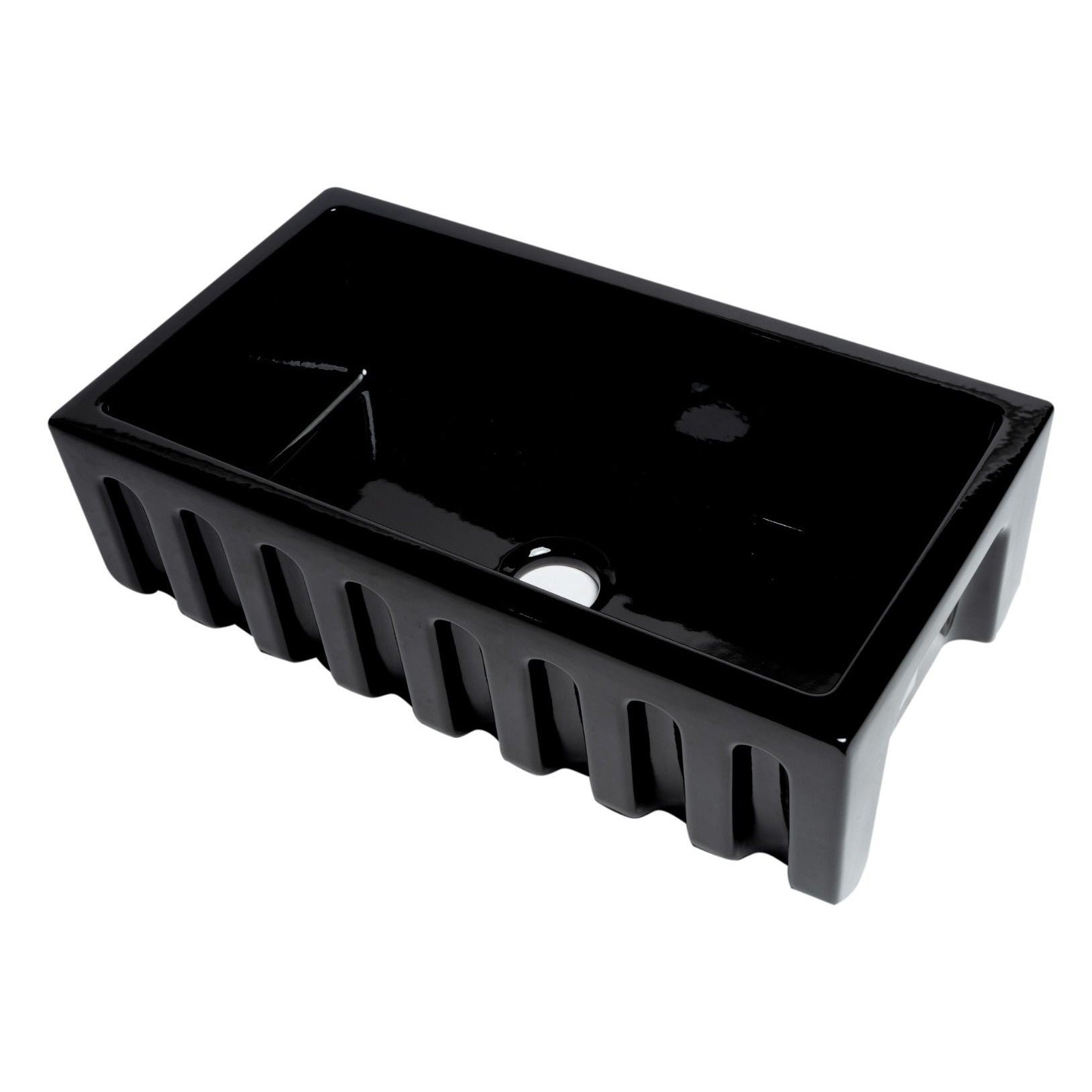 ALFI Brand AB3318HS-BG Black Gloss 33" x 18" Reversible Fluted / Smooth Fireclay Farm Sink