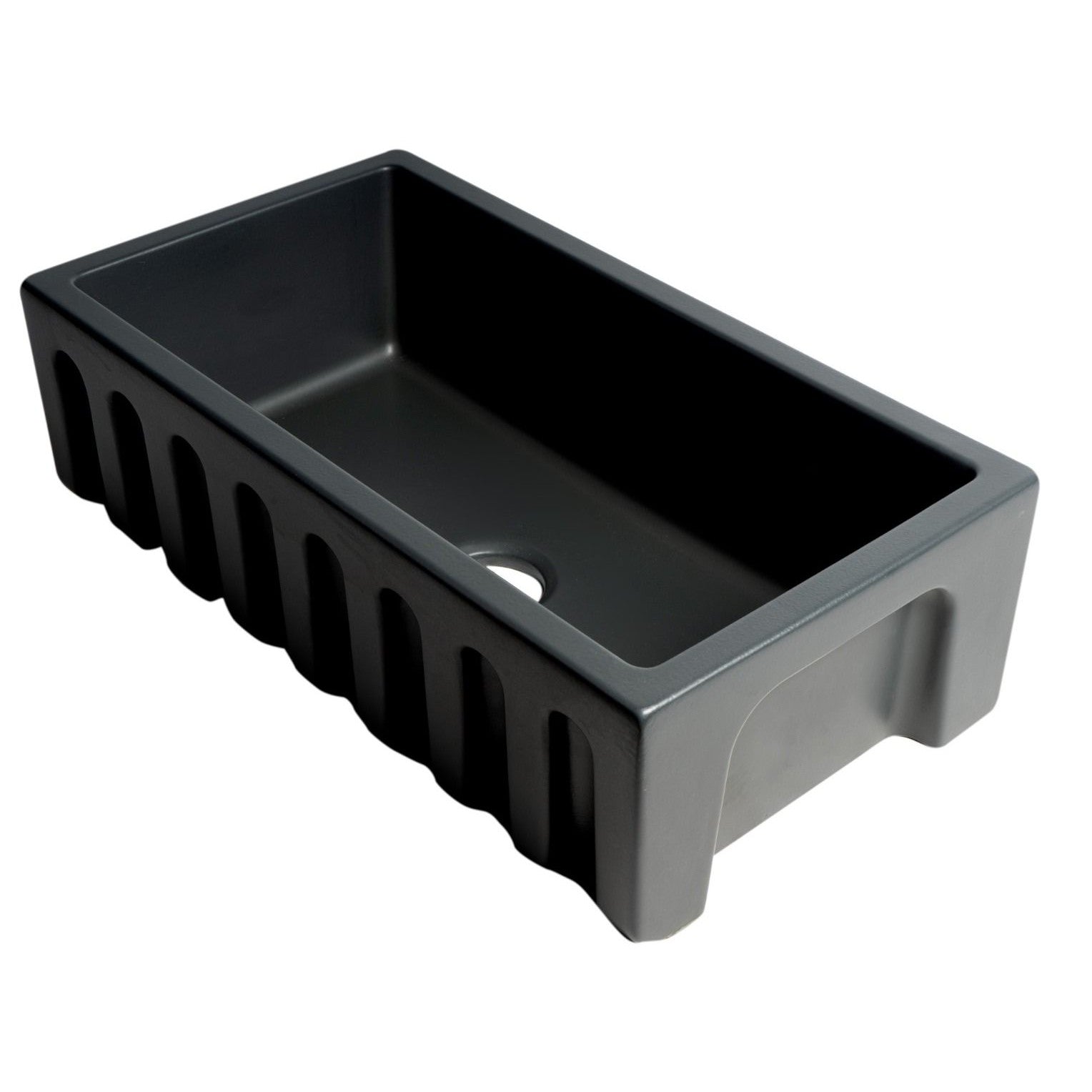 ALFI Brand AB3318HS-BM 33" Black Matte Reversible Smooth / Fluted Single Bowl Fireclay Farm Sink