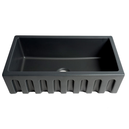 ALFI Brand AB3318HS-BM 33" Black Matte Reversible Smooth / Fluted Single Bowl Fireclay Farm Sink