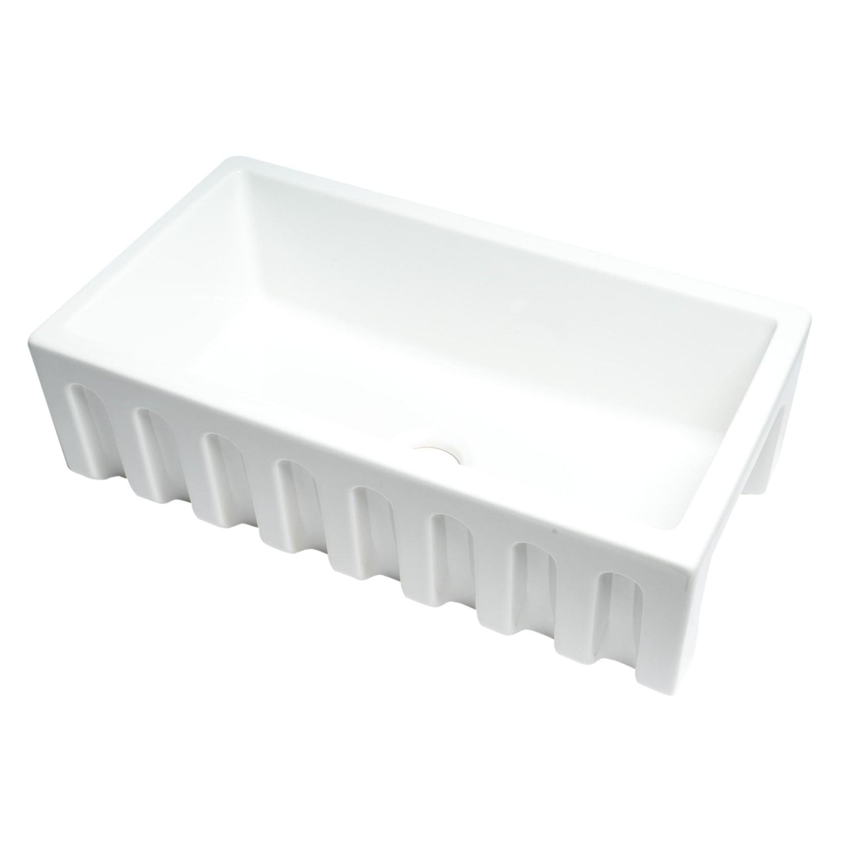 ALFI Brand AB3318HS-W White 33" x 18" Reversible Fluted / Smooth Single Bowl Fireclay Farm Sink