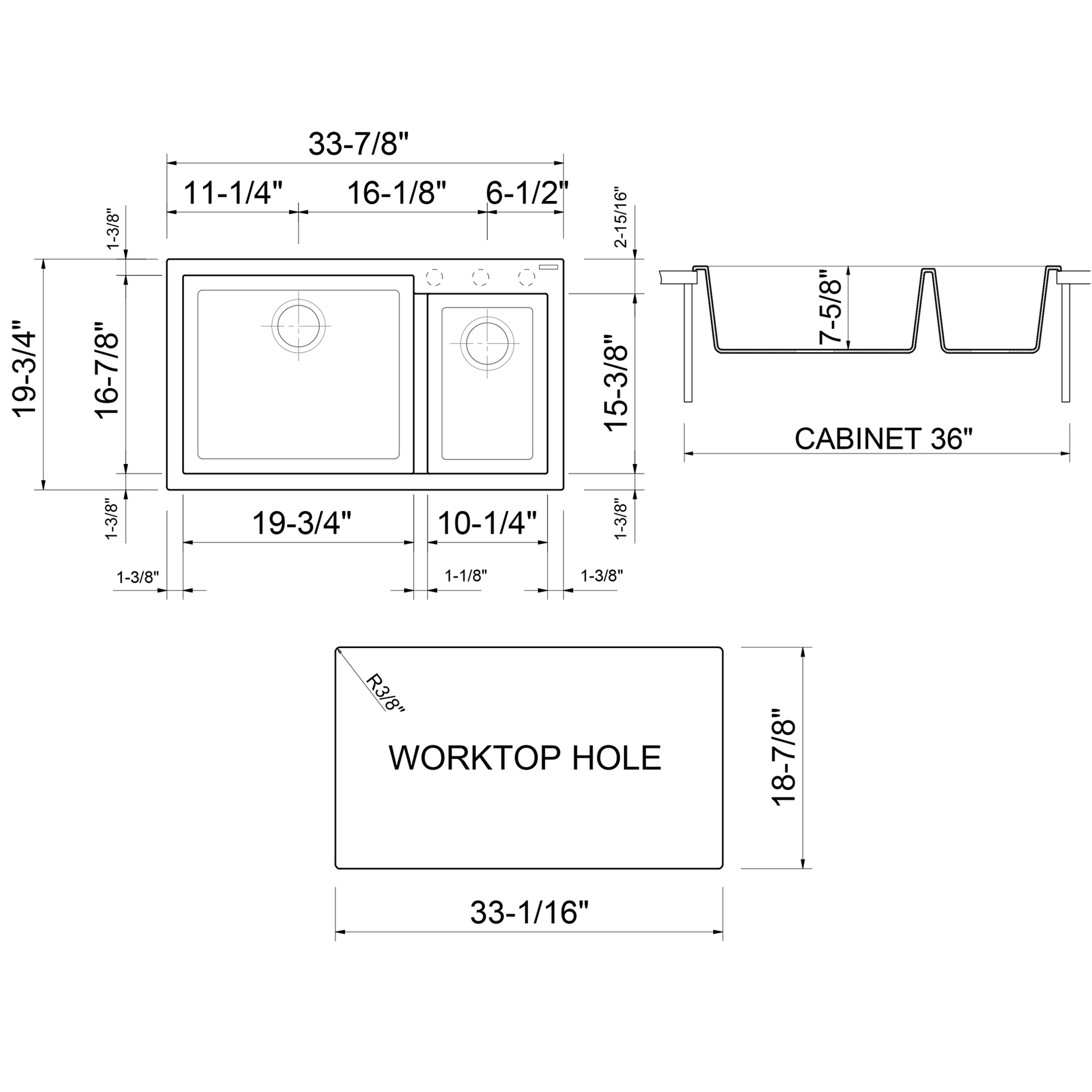 ALFI Brand AB3319DI-B Biscuit 34" Double Bowl Drop In Granite Composite Kitchen Sink