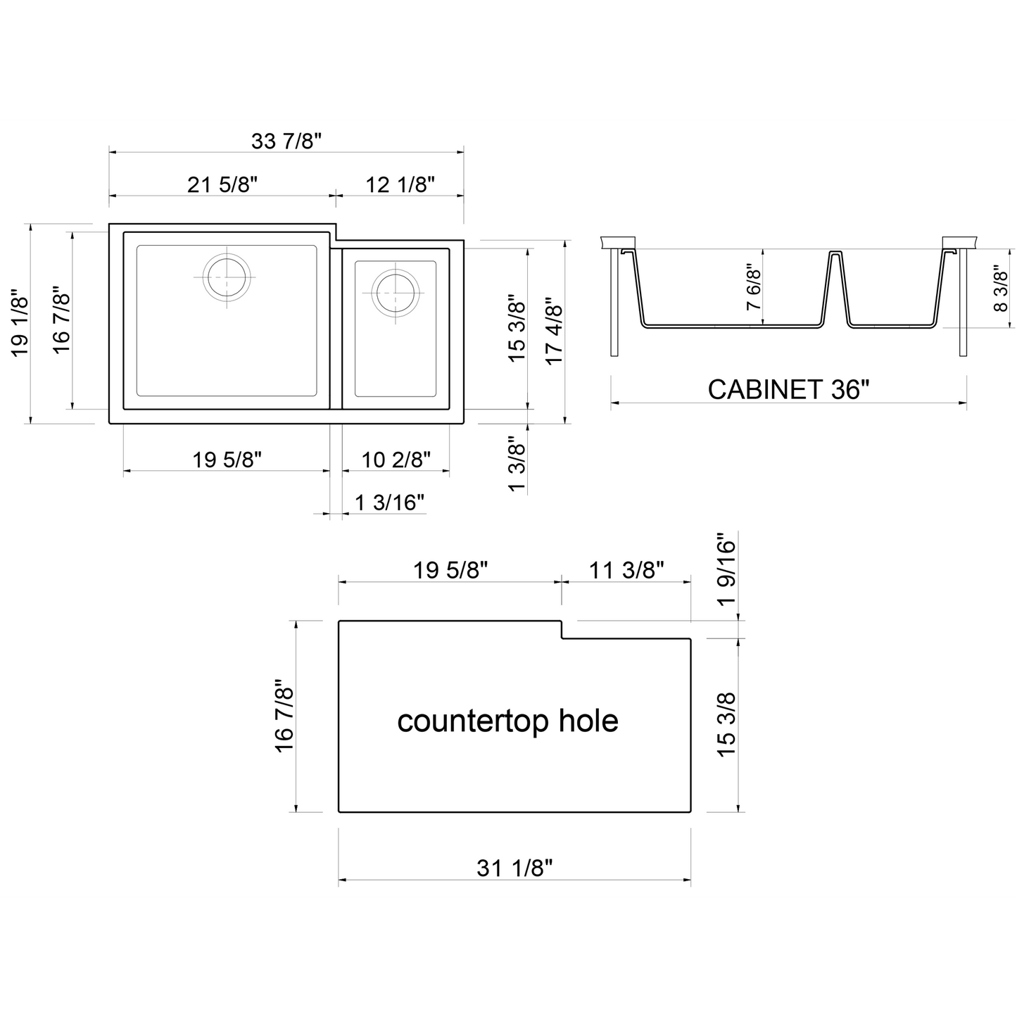 ALFI Brand AB3319UM-B Biscuit 34" Double Bowl Undermount Granite Composite Kitchen Sink