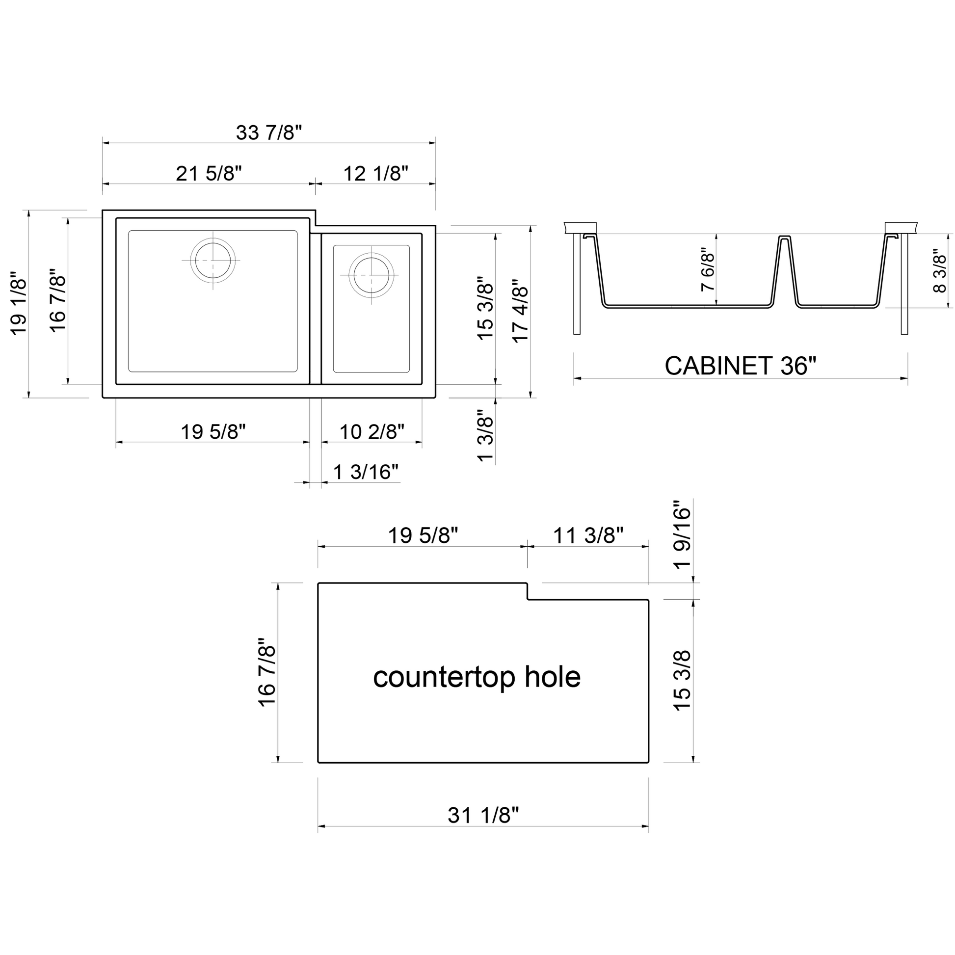 ALFI Brand AB3319UM-B Biscuit 34" Double Bowl Undermount Granite Composite Kitchen Sink