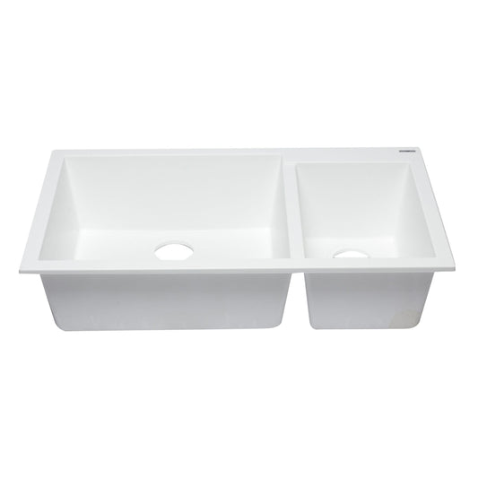 ALFI Brand AB3319UM-W White 34" Double Bowl Undermount Granite Composite Kitchen Sink