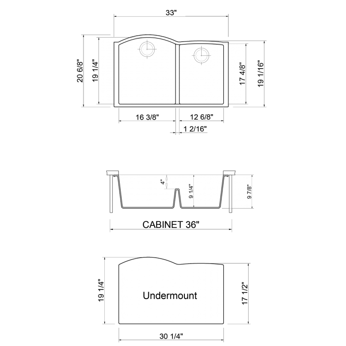 ALFI Brand AB3320UM-C Chocolate 33" Double Bowl Undermount Granite Composite Kitchen Sink