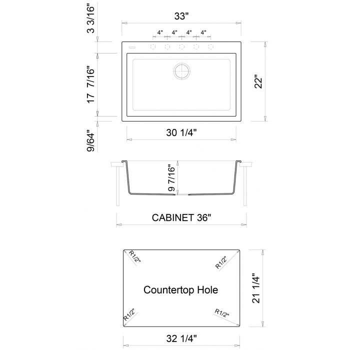 ALFI Brand AB3322DI-B Biscuit 33" Single Bowl Drop In Granite Composite Kitchen Sink